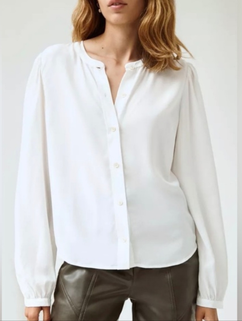 Wilfred 100% Silk Niami Blouse White Button Front Size Medium